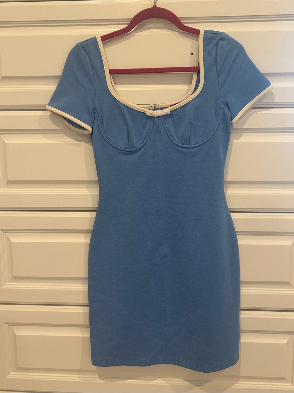 STAUD Powder Blue Mini Dress with Ivory Trim